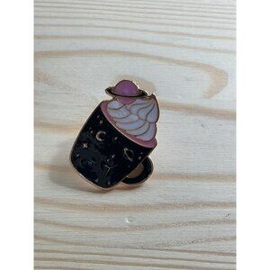 Space Themed Coffee Cup Enamel Pin Pink Black Galaxy Design Lapel Pin Backpacks